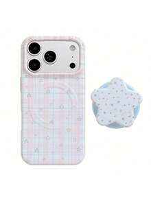 ShellaStory Sweet Dream Star Pattern + Light Star Island Magnetic Stand Star Pattern Magnetic Stand Compatible With Apple 18PM Soft Case Film Phone 16 Phone Case 15 Gentle Wind Girl, Creative, Simple Style, Fresh Style, Collage Style, Niche, Ins Style - Pink White - View 13