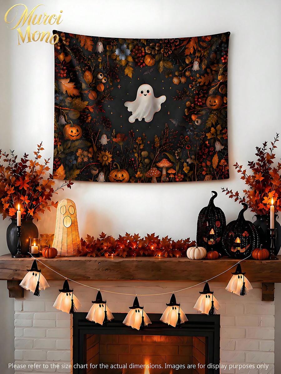 Muroi Mono 1pc Modern Square Polyester Fiber Wall Decorative Piece - Orange Skull Pattern Tapestry, Suitable For Decoration In Living Room, Bedroom, Room Decor, Wall Decor, Wall Art, Home Decor, And Suitable For Halloween Festival Decoration. - Halloween Ghost - View 1