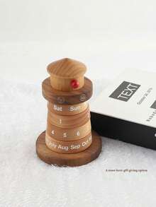 1Pc Creative Lighthouse Solid Wood Perpetual Calendar Desktop Ornament Wooden Craft Office Desk Decor For Home Study Christmas Gift Must Have - multicolor - View 5
