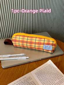1pc Plaid Triangular Pencil Case, Stylish And High‑Quality, Large‑Capacity Stationery Box For Middle And High School Students, Portable Handheld Storage Bag, Stationery Pouch. - A - View 9