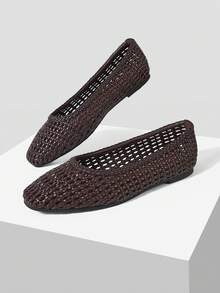 MOTF WOMEN BRAID SQUARE TOE FLATS - coffee color - View 9