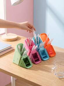 Joivida 1Pc Multi‑Functional 2‑In‑1 Silicone Pencil Case Standing Pen Holder, Zipper Rhombus Shape Soft Silicone Stationery Pouch,Washable Large‑Capacity Desktop Pen Storage Bag For Students School Learning & Daily Office Stationery Supplies - Single Piece - View 10