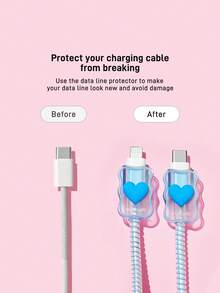 THE POWERPUFF GIRLS X SHEIN 數據線保護套，適用於 iPhone 充電器，4 件組手機線材保護套，充電器保護套（不含數據線） - 藍色 - 查看 4