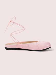 CUCCOO DOLLMOD Women's Thin Ankle Wrap Lace Up Strap Split Toe Tabi Flat Elegant Light Pink Ballet Flats - Pink - View 5