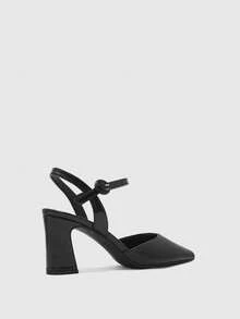 CUCCOO BIZCHIC Women's, Black, Leather Texture, Pointed Simple Thick Heel Buckle Empty High Heels, Suitable For Office And Business Wear - Black - View 9