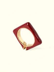 Popjeli 18k Gold-Plated Macaron Drip Glaze Square Ring Retro Hong Kong Style Personalized Index Finger Ring Niche Accessories - Green Yellow Red Blue - View 9