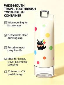 Joivida 1pc/2Pcs Portable Travel Toothbrush Holder Case, Wide Opening Toothpaste Toothbrush Storage Container, Drinking Cup With Metal Carry Clip, Cute Polka‑Dot Cat Design, For Travel Camping Home Bathroom Accessories - Multicolor - View 12