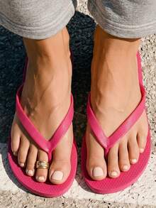 Grefit Spring And Summer New Round Toe Flat Bottom Leisure Vacation Simple Red Flat Sandals Slippers Women's Flip-Flops - Red - View 5