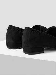Mnmlis Retro Black Suede Fringed Pleated Low-Heeled Shoes, Rear Elastic Soft-Soled Versatile Commuter Low Vamp Women's Shoes - Black 2 - View 3