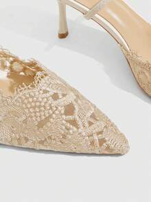 CUCCOO SZL Ladies Romantic Nude Lace High Heel Drag Pointed Thin Heel Half Drag - Apricot - View 5