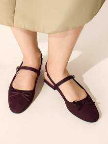 CUCCOO BASICS Women's Shoes Spring, Summer And Autumn Simple Classic Woven Surface Material Round Toe Flat Sole Shoes Are Suitable For Commuting, Dating, Parties A - Burgundy - View 3