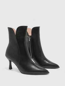 CUCCOO BIZCHIC Women's Black Short Ankle Boots With V-Pointed Toe, Fine Heel, And Versatile Design For Autumn/Winter Commuting, Dates, And Daily Wear - Black - View 1