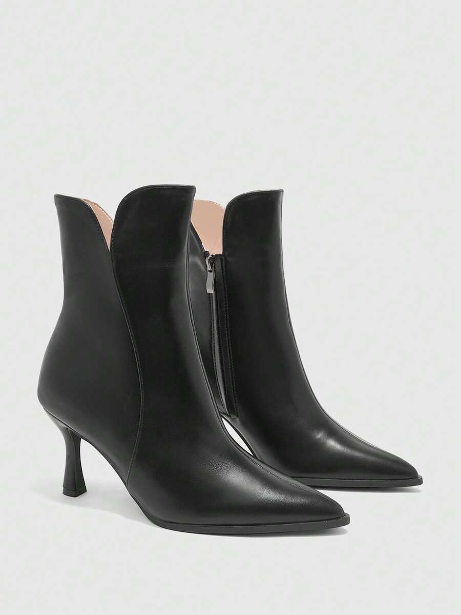 CUCCOO BIZCHIC Women's Black Short Ankle Boots With V-Pointed Toe, Fine Heel, And Versatile Design For Autumn/Winter Commuting, Dates, And Daily Wear - Black - View 1