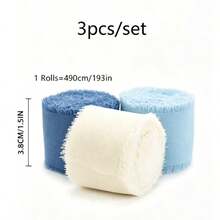 3Pcs/Set 3.8cm*490cm Polyester Fiber Gift Wrapping Ribbons, Baking Cake Ribbons, DIY Handmade Ribbons, Bouquet Ribbons Suitable For Parties, Birthdays, Wedding Souvenirs, And New Year Decorations Valentine's Day (Multiple Color) - Blue 3PCS - View 3