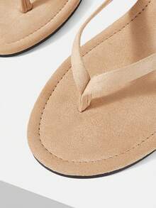 Mnmlis Apricot Wood Grain 5 Cm Slope Heel Flip-Flops With Thin Strap Toe Sandals Versatile Vacation Beach Shoes - Apricot - View 4