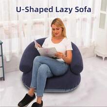 1Pc 73x73x52cm Flocked PVC Inflatable Sofa U Shaped Portable Armchair With Backrest Solid Color For Indoor Outdoor Living Room Camping Hot . . - Multicolor - View 2