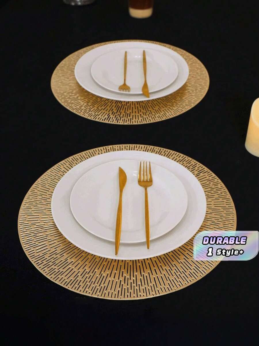 12PCS 15INCHES PVC WASHABLE GOLD FIREWORKS PATTERN ROUND PLACEMATS FOR DINING EVENTS BANQUETS WEDDINGS BRIDAL SHOWERS HOME DAILY USE
