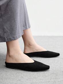 CUCCOO BIZCHIC 女款復古穆勒鞋 時尚百搭休閒一腳蹬黑色外穿平底鞋 - 黑色2 - 查看 5