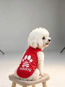 One Piece Of Adidog Patterned Printed Anti-Flea, Anti-Dander, Heat-Insulating, Breathable Sports Vest Suitable For Indoor And Outdoor Use For Cats And Dogs. - Red - View 5