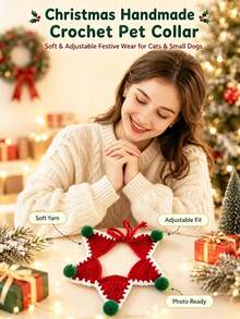 PETSIN Christmas Handmade Crochet Pet Collar, Soft Adjustable Christmas Neck Accessory, Cute Holiday Photo Prop Accessory, Suitable For Cats And Puppies, Perfect For Holiday Party - Multicolor - View 7