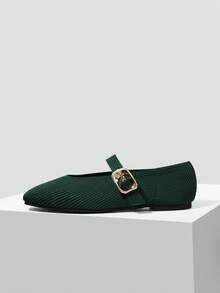 MOTF PREMIUM WOMEN SQUARE TOE BUCKLE STRAP FLATS FOR CHRISTMAS - Dark Green - View 7