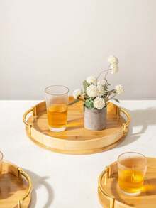 Bamboo Tea Tray, Japanese Tea Tray, Storage Tray, Decorative Tray, Very Suitable For Parties, Breakfast, Lunch And Dinner, Home Dining Table Decoration. Birthday Party Tray, Wedding Engagement Party Tray, Gift Dispenser Tray - log color - View 2