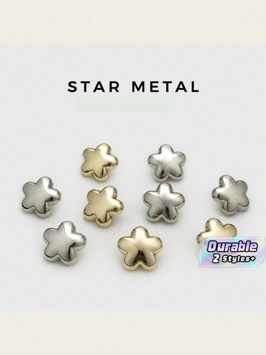 1Pack 10Pcs Fashion 3D Star Shaped Metal Buttons Versatile Hand Sew Fasteners For Kids Sweaters Cardigans Outerwear Shirts Clothing Sewing Accessory - 10pcs - View 1
