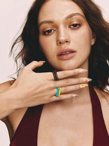 Popjeli 18k Gold-Plated Macaron Drip Glaze Square Ring Retro Hong Kong Style Personalized Index Finger Ring Niche Accessories - Green Yellow Red Blue - View 5