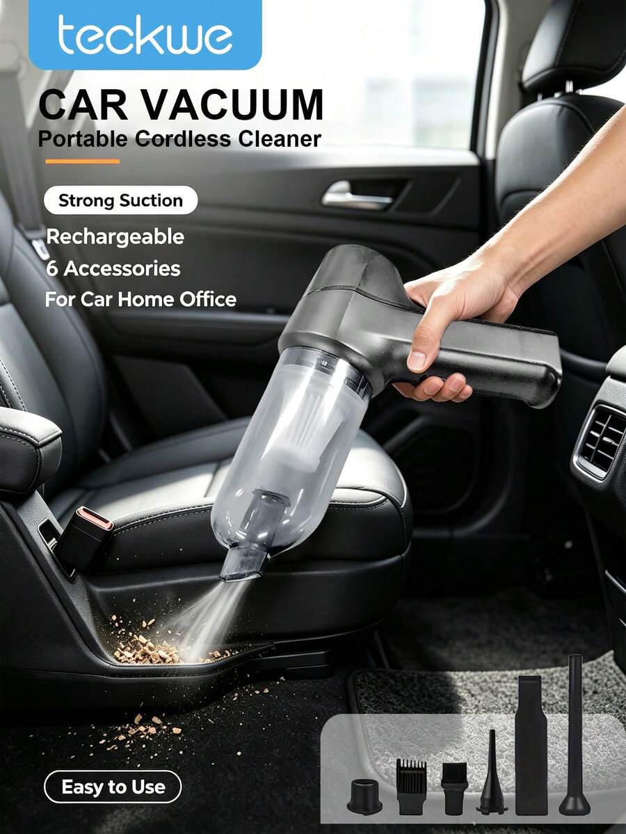 Teckwe Wireless Portable Car Vacuum Cleaner High Suction Power Lightweight Handheld Dust Removal Tool Multi Scene Use For Car Interior Home Keyboard Sofa Cleaning Car Interior Accessories Household Cleaning Built In 2 1800mAh Batteries - multicolor - View 1