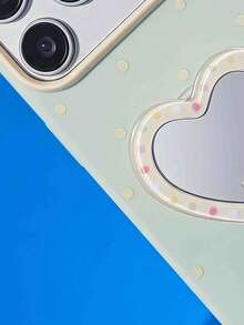 ShellaStory 心形鏡面支架，相容 Apple 17PM 手機殼，適用於 Phone 16，適合 15 高端外觀、14 柔軟、17 清新波點時尚，個性女孩創意簡約小清新小眾 Ins 風 - 綠色 - 查看 3
