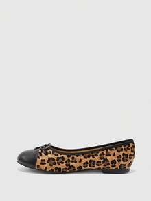 CUCCOO BIZCHIC Women's Leopard Print Color Matching Round Toe Ballet Flats, Bow Round Toe Soft Sole Casual Shoes - leopard print - View 5