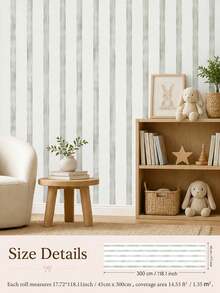 1 Roll Watercolor Stripe Peel & Stick Wallpaper, Removable PVC Wall Decor For Kids Bedroom, Nursery & Playroom, 3 Patterns, 3 Sizes - Multicolor - View 20