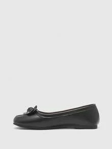 CUCCOO BIZCHIC Ladies Three-Dimensional Flower Decoration Black Split-Toed Square Toe Flat Bottom Low Vamp Shoes Gentle Style Commuter Ballet Shoes - Black - View 8