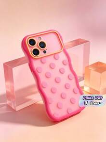 1PC Peach Pink Wavy Macaron Polka Dot Phone Case Compatible With IPhone 18/18 Pro/18 Pro Max Frosted Semi Transparent Matte Finish Shockproof Cover For Women Girls - Multicolor - View 1