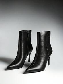 SHUZIA Women's Perfectly Pointed Toe, Vintage-Inspired Seaming & Side Zipper Kitten Heel Ankle Booties For Christmas - Black - View 5