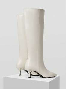 Mnmlis Autumn And Winter Maillard's New Pointed Low-Heeled Boots, Modified Leg-Type Versatile Boots, Soft Leather Loose Large Tube Circumference Boots, Small - Beige - View 4
