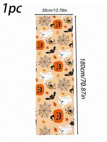 1pc Halloween Decoration Table Runner, Ghost Pumpkin Bat Pattern Orange Polyester Table Cover, Halloween Boo Ghost Tablecloth, Happy Halloween Decorative Table Cloth, Trick Or Treat, Halloween Cabinet Decorative Cover, Dining Table Centerpiece - Orange Full Version Halloween - View 12