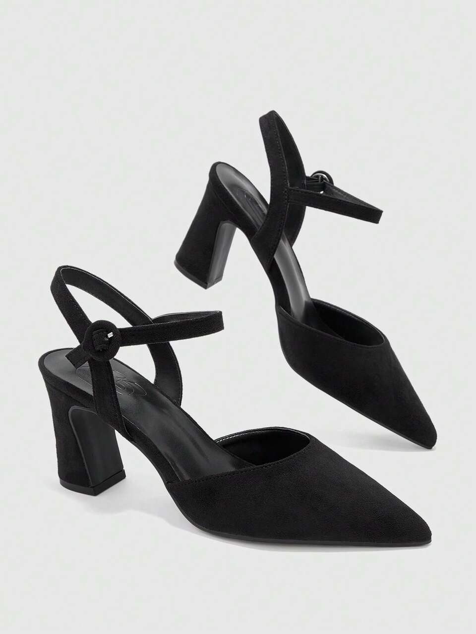 CUCCOO BIZCHIC Women's, Black, Suede Texture, Pointed Simple Thick Heel Buckle Empty High Heels, Suitable For Office And Business Wear