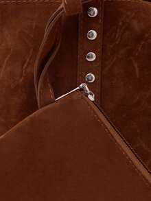 Nöista Brown Suede Effect Tote Bag With Long Handles And Silver Studs Detailing Along The Seams And Sides. - reddish brown - View 9