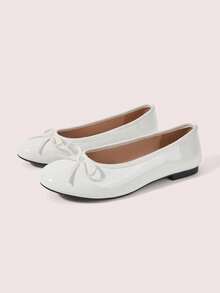 CUCCOO DOLLMOD Women's Flats, Round Toe Ballet Flats, Comfortable Slip-On, Fashion, Versatile, Bow Decoration, Mary Jane Flat Women's Shoes - White velvet edge - View 2