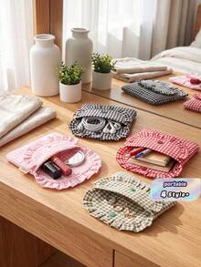 Adorable Plaid Pattern Bag Storage Bag Canvas Camera Case Mini Adorable Square Cosmetic Bag Camera Dustproof Storage Pouch - View 1