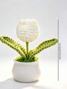 1Pc Hand‑Crocheted Single‑Head Tulip Potted Plant, Knitted Artificial Flower Bonsai, Desktop Tabletop Ornament, Handmade Home Decor Gift - A - View 3