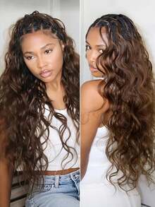 Boho Braids S4 Chocolate Brown Body Wave Unfelt Wig Feather Crochet Human Hair Extensions For Miracle Knots Soft Defined Waves Lightweight Natural Looking Easy Installation Reusable Hair Extensions 16-24 Inch - S4 - View 3