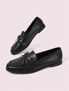 CUCCOO DOLLMOD Women's Casual Versatile Flat Loafers For Daily Commute Spring Shoes - Black butterfly pu- square head - View 3
