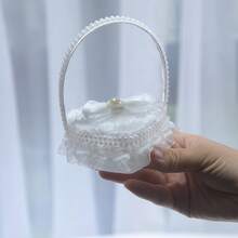 1PC Wedding Hand-Held Ring Box Lace Faux Pearl Ring Box Bow Small Flower Basket Flower Girl Hand-Held Heart-Shaped Ring Pillow Wedding Props - multicolor - View 7