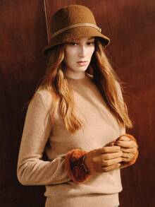 Opalesca Topi Nelayan Wol Warna Polos Retro untuk Wanita, Topi Tinggi Dekoratif dengan Gesper Sabuk, Topi Baskom Musim Gugur dan Musim Dingin - Coffee Brown - View 4