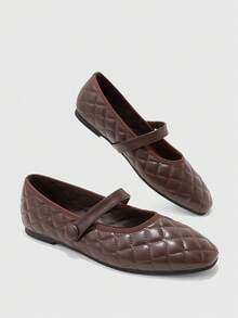 CUCCOO BIZCHIC Women's Square Toe Embroidered Coffee Color Mary Jane Flat Shoes, Minimalist Elegant Comfortable Old Money Style - coffee color - View 10