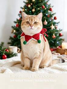 PETSIN Christmas Handmade Crochet Pet Collar, Soft Adjustable Christmas Neck Accessory, Cute Holiday Photo Prop Accessory, Suitable For Cats And Puppies, Perfect For Holiday Party - Multicolor - View 10