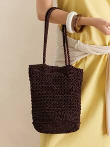 Wovira Women's Fashion Hand-Woven Shoulder Bag, Exquisite Retro Dark Brown Tote Bag For Daily Use, Commuting, Shopping, Vacation, Travel - Brown - View 2