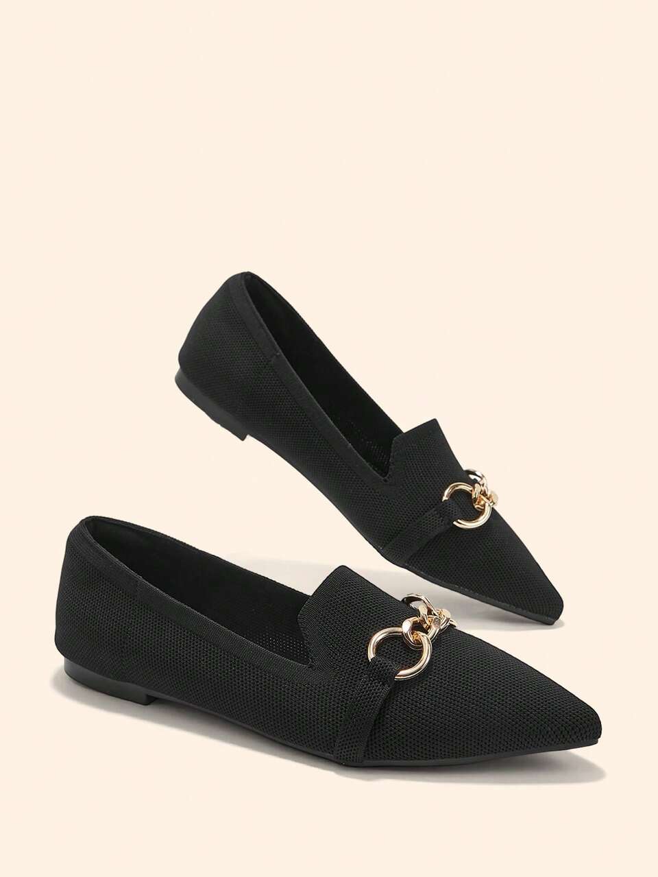CUCCOO BASICS Stylish Black Knitted Comfortable Breathable Loafers Commuting Dating Party Shopping Party Holiday Vacation Ladies Flat Shoes